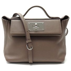 Hermès BOLSA DE MÃO HERMES 24/24 MINI COURO EVERCOLOR & SWIFT ETOUPE COM ALÇA 2012 Taupe