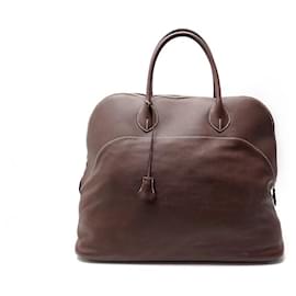 Hermès-SAC A MAIN HERMES BOLIDE 45 EN CUIR SWIFT MARRON SURPIQURE BLANCHE 2015 HAND BAG-Marron