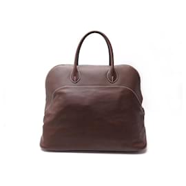 Hermès-SAC A MAIN HERMES BOLIDE 45 EN CUIR SWIFT MARRON SURPIQURE BLANCHE 2015 HAND BAG-Marron