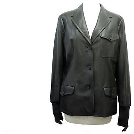 Hermès HERMES-JACKE AUS GOATLEDER 44 L 3 KNÖPFE WOLLFUTTER Schwarz