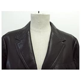 Hermès-HERMES JACKET IN GOAT LEATHER 44 L 3 BUTTONS WOOL LINING COAT-Black