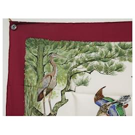 Hermès-NINE HERMES SCARF HALTE IN CAMARGUE DALLET SQUARE 90 RED SILK SCARF-Red
