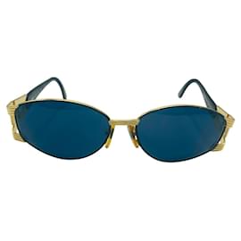 Fendi-Fendi Black Gold Blue Tinted Logo Sunglasses FS 293-Black,Blue,Golden