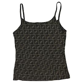Fendi-Fendi Brown Zucca Monogram Pattern Tank Top Vest-Brown,Beige