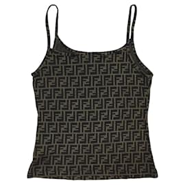 Fendi-Fendi Brown Zucca Monogram Pattern Tank Top Vest-Brown,Beige