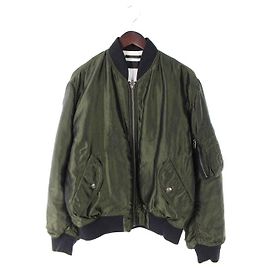 Haider Ackermann Olive Satin Ma-1 Draped Bomber Jacket Olive green