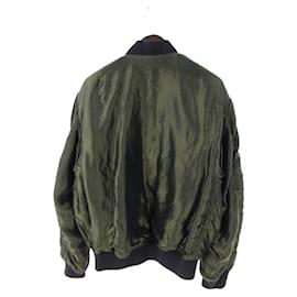 Haider Ackermann-Haider Ackermann Olive Satin Ma-1 Draped Bomber Jacket-Olive green