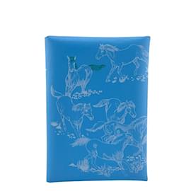 Hermès-Porte-monnaie Duo Calvi Hermes en cuir Swift bleu-Bleu