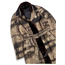 FW 2004 Prada Printed Parka Beige Marrón claro Marrón oscuro