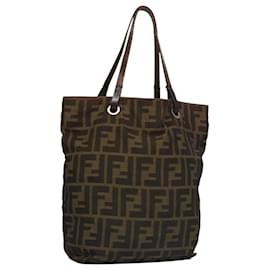 Fendi-FENDI Zucca Canvas Hand Bag Brown Black Auth yk16907-Brown,Black