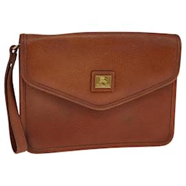 Autre Marque-Burberrys Clutch Bag Leather Brown Gold Auth bs21795-Brown,Golden