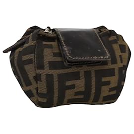 Fendi-FENDI Zucca Canvas Pouch Brown Black Auth 111183-Brown,Black