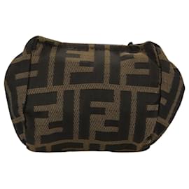 Fendi-FENDI Zucca Canvas Pouch Brown Black Auth 111183-Brown,Black