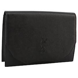 Saint Laurent-SAINT LAURENT Clutch Bag Leather Black Auth yk16812-Black