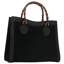 Borsa a mano in pelle scamosciata nera GUCCI Bamboo Auth ep7313 Nero