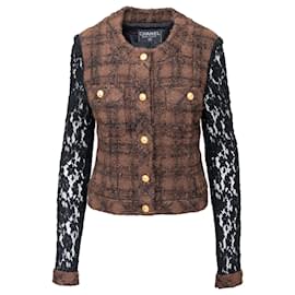 Chanel-Chanel Tweed and Lace Jacket -Brown