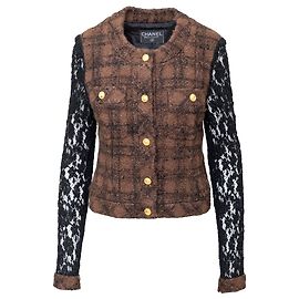 Giacca in tweed e pizzo Chanel Marrone