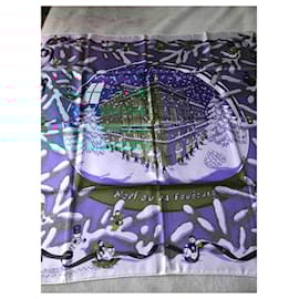 Hermès-Hermès scarf titled "NOEL AU 24 FAUBOURG" in its box and outer box - white background-Multiple colors