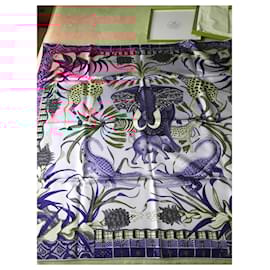 Hermès-Hermès scarf titled "THE MARCH OF ZAMBEZE" - rare and sought after: sold out on the site! Delivered in its original box with tissue paper and ribbon.-Light blue