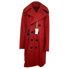 Dsquared2-Dsquared2 Long Peacoat in Red Wool-Red