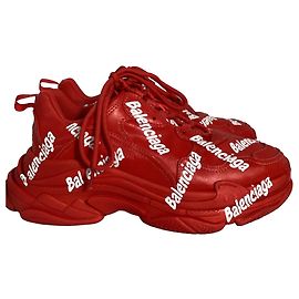 Baskets Balenciaga Triple S avec logo intégral en cuir rouge Rouge