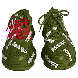 Balenciaga-Tênis Balenciaga Triple S com logo em toda parte em couro vermelho-Vermelho