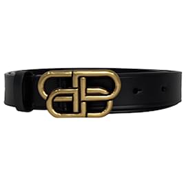 Balenciaga-Balenciaga Buckle Belt in Black Leather BB -Black