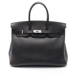 Hermès-Hermes Birkin 35 Leather Handbag Black-Black