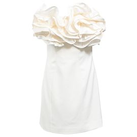 Carolina Herrera Ruffled Mini Strapless Dress  in White Silk Crepe White Cream