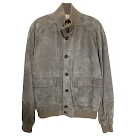 Loro Piana-Loro Piana Bomber Jacket in Grey Suede-Grey