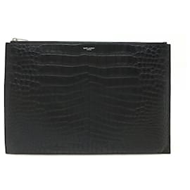 Yves Saint Laurent-Yves Saint Laurent Leather Clutch Bag Black-Black