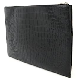 Yves Saint Laurent-Yves Saint Laurent Leather Clutch Bag Black-Black
