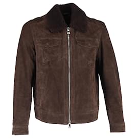 Autre Marque-MR P. Shearling-Trimmed Trucker Jacket in Brown Suede-Brown