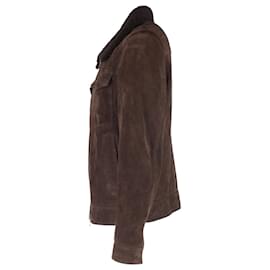 Autre Marque-MR P. Shearling-Trimmed Trucker Jacket in Brown Suede-Brown
