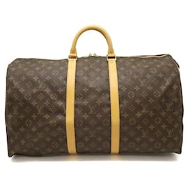 Louis Vuitton-Louis Vuitton Monogram Keepall 55 Travel Bag M41424-Brown
