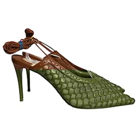 Christian Louboutin- Christian Louboutin Folliescabo 100 Lace-Up Pumps in Brown Leather-Brown,Red