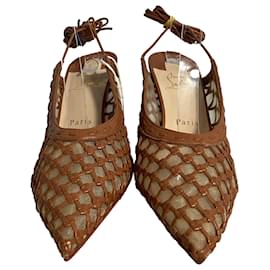 Christian Louboutin- Christian Louboutin Folliescabo 100 Lace-Up Pumps in Brown Leather-Brown,Red