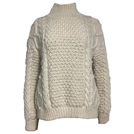 Nili Lotan Hawthorne Kabelstrick Rollkragenpullover aus cremefarbener Wolle Weiß Roh