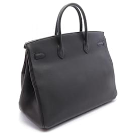 Hermès-Hermes Birkin 40 Togo Leather Handbag Black-Black