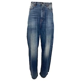 Balenciaga-Balenciaga Distressed Baggy Jeans in Blue Cotton Denim-Blue
