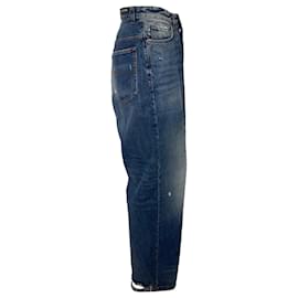 Balenciaga-Balenciaga Distressed Baggy Jeans in Blue Cotton Denim-Blue