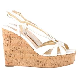 Christian Louboutin-Christian Louboutin Lady Wedgy 120 Wedge Sandals in White Leather -White
