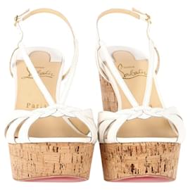 Christian Louboutin-Christian Louboutin Lady Wedgy 120 Wedge Sandals in White Leather -White