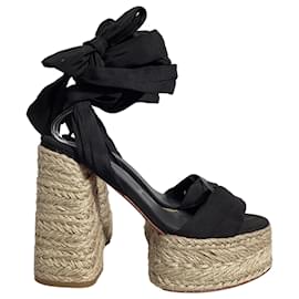 Christian Louboutin-Christian Louboutin Mariza du Desert 130 Espadrille Platform Sandals in Black Leather and Fabric-Black