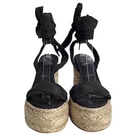 Christian Louboutin-Christian Louboutin Mariza du Desert 130 Espadrille Platform Sandals in Black Leather and Fabric-Black
