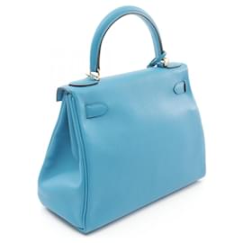 Hermès-Hermes Kelly 28 Leather Handbag Blue-Blue
