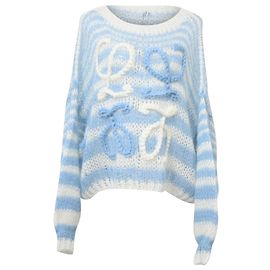 Suéter listrado em mohair azul e branco com logo de crochê tricotado Loewe Azul Azul claro