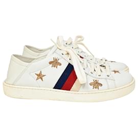 Gucci-Gucci Ace Embroidered Collapsible-Heel Sneakers In White Leather-White
