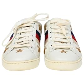 Gucci-Gucci Ace Embroidered Collapsible-Heel Sneakers In White Leather-White