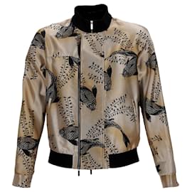 Giorgio Armani-Emporio Armani Koi Print Bomber Jacket in Gold Silk-Golden
